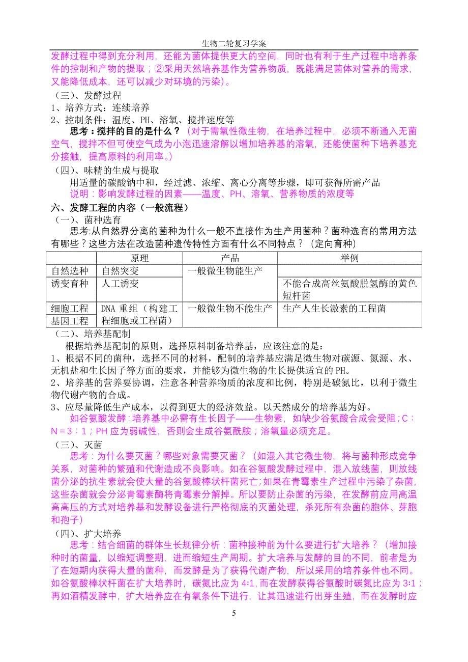 高三生物二轮复习学案-微生物的代谢_第5页