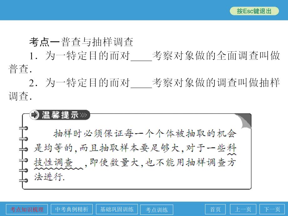 中考数学点睛专题复习第33讲数据的收集、整理与描述课件(考点知识梳理+典例精析+巩固训练+考点训练)_第4页