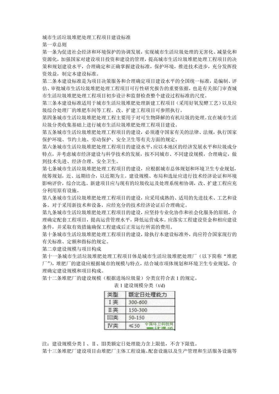 城市生活垃圾堆肥处理工程项目建设标准_第1页