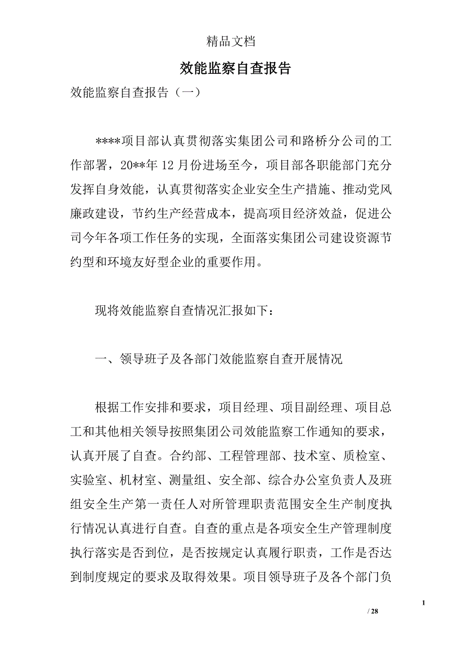 效能监察自查报告精选_第1页