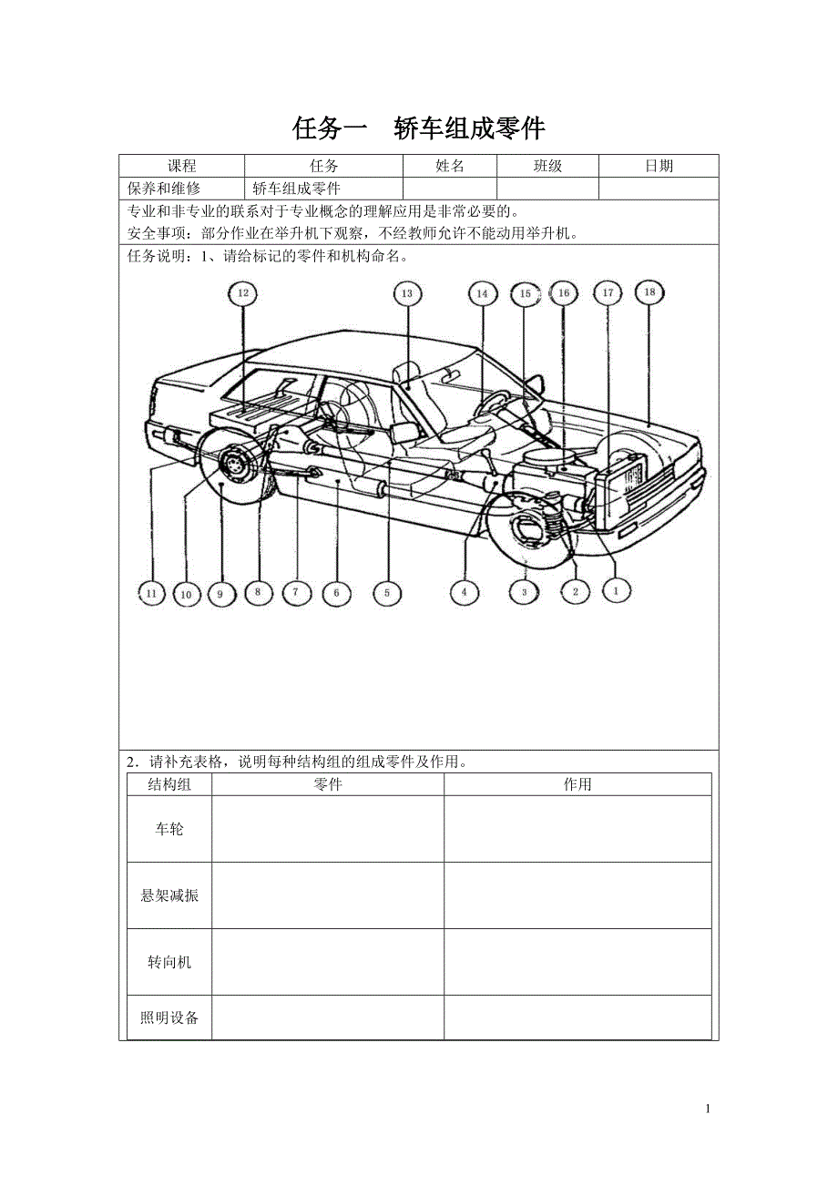 汽车维修技能学习工作页_第1页