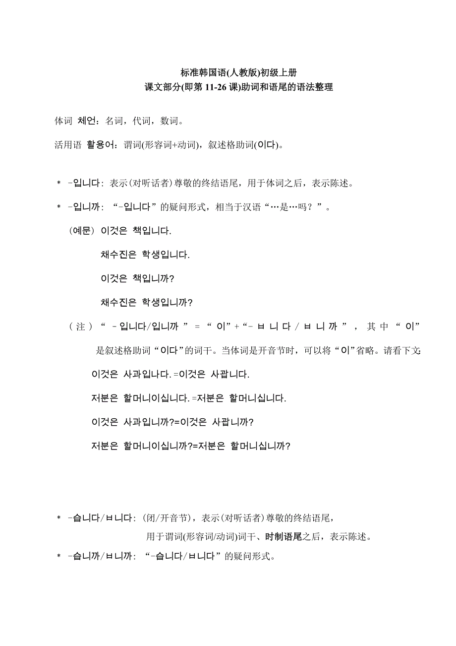 标准韩国语(人教版)课文语法整理(初级上册,全!)_第1页