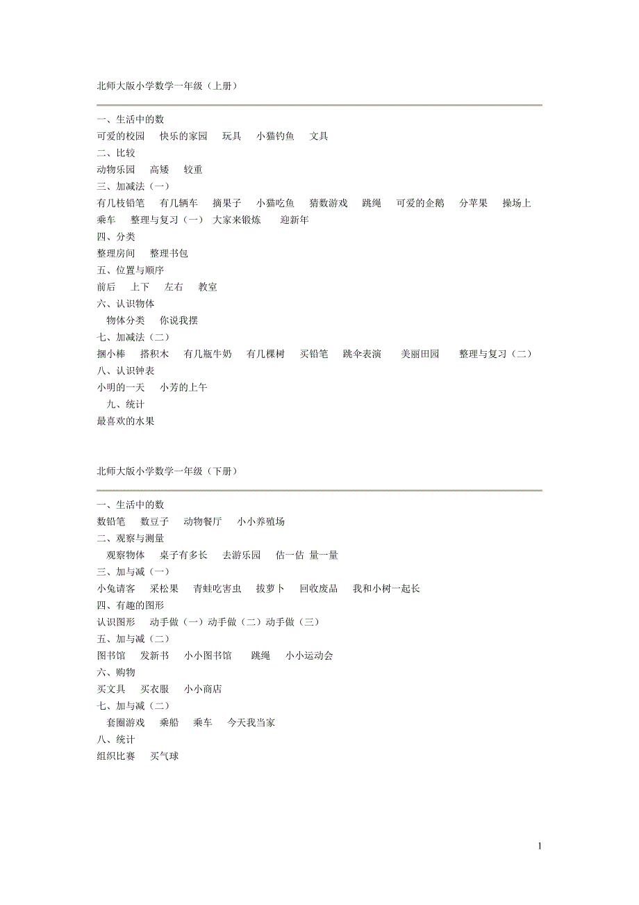 北师大版小学数学教材目录__详细版_第1页