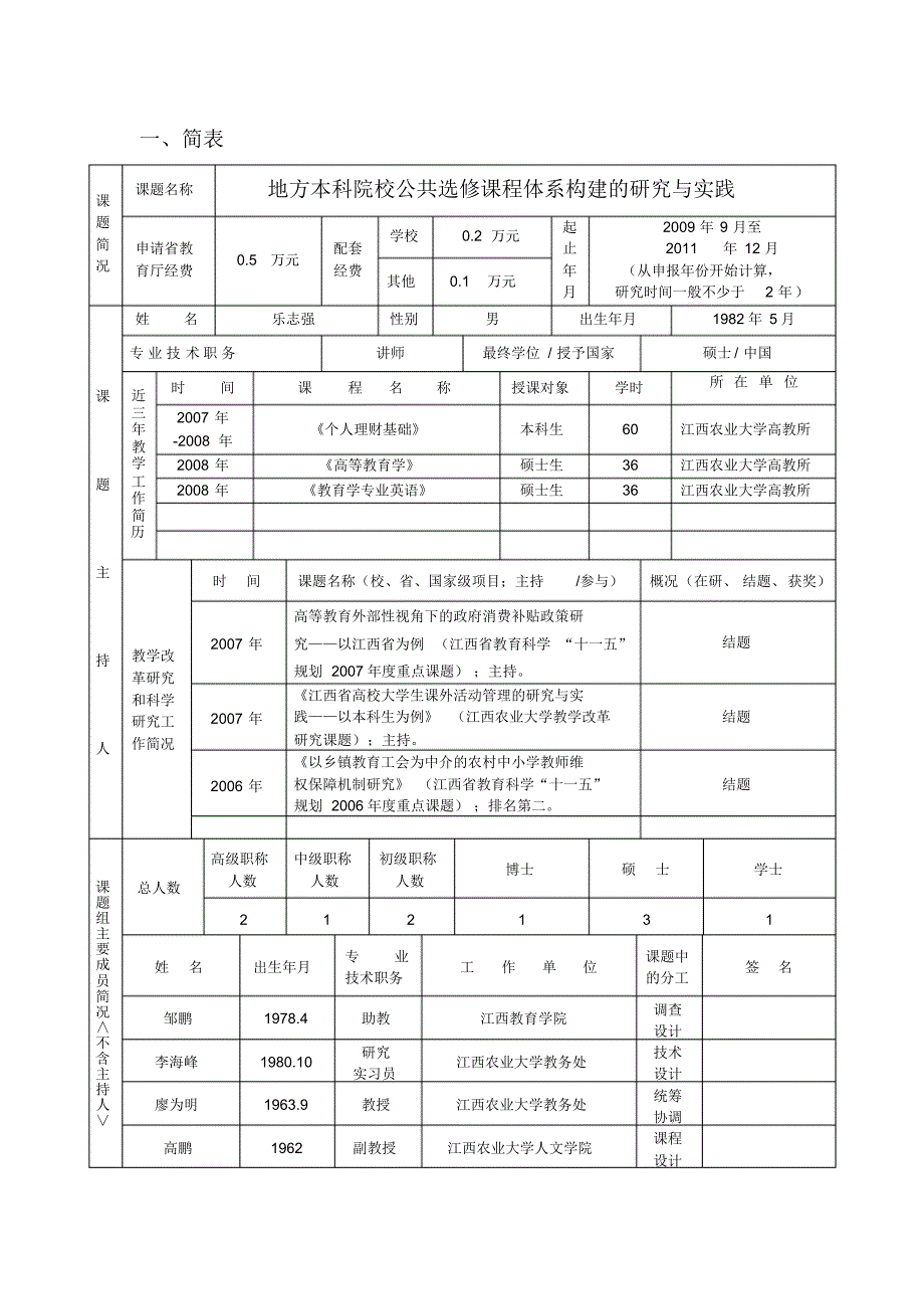 江西省高等学校教学改革研究课题申报书_第3页