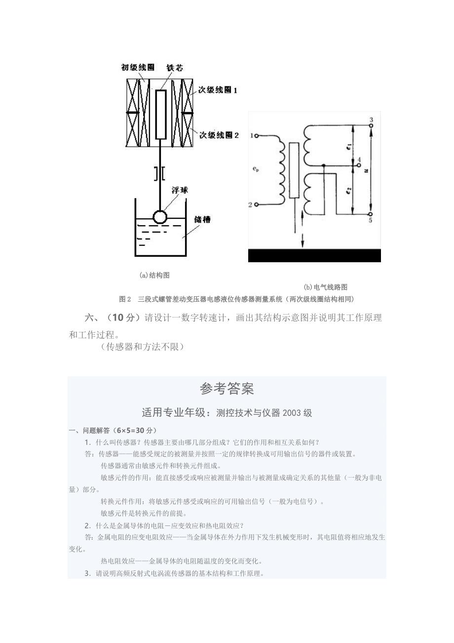 西南石油大学2003级传感器原理与设计期末考试试题第一套_第4页