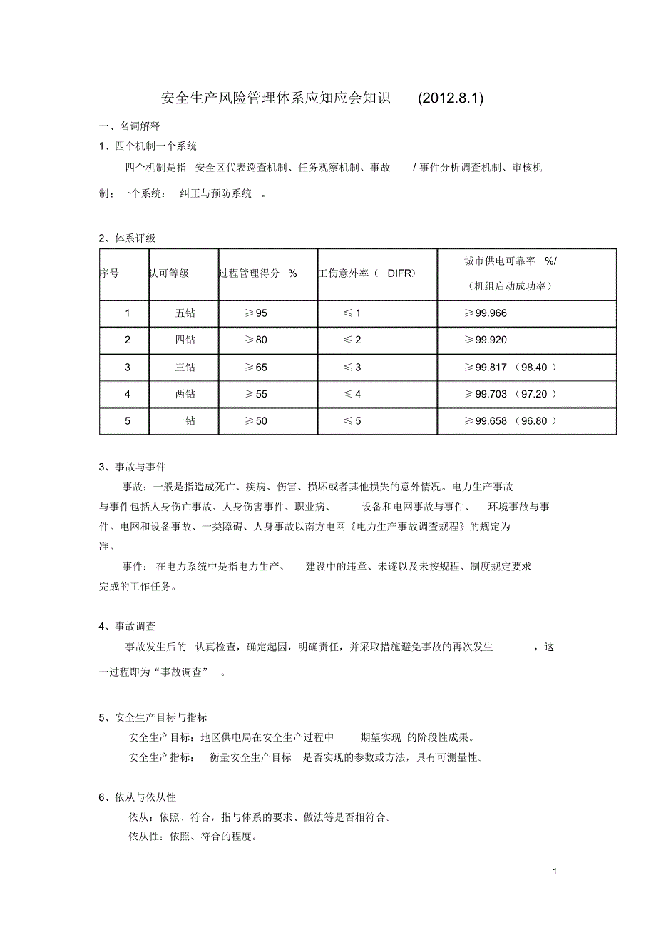 安全生产风险管理体系应知应会知识题_第1页