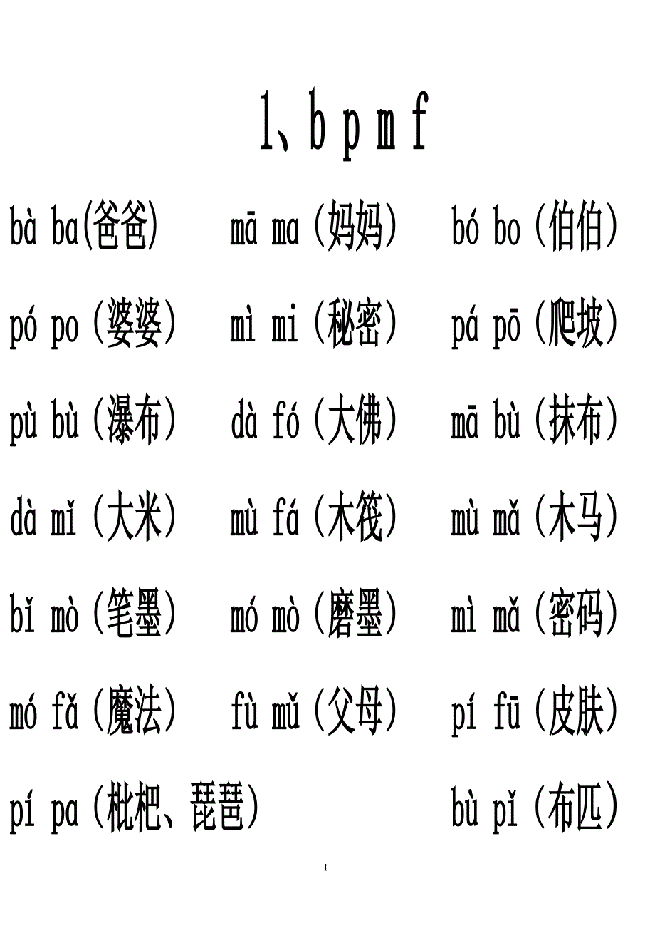 汉语拼音音节词复习(排版完整)_第1页