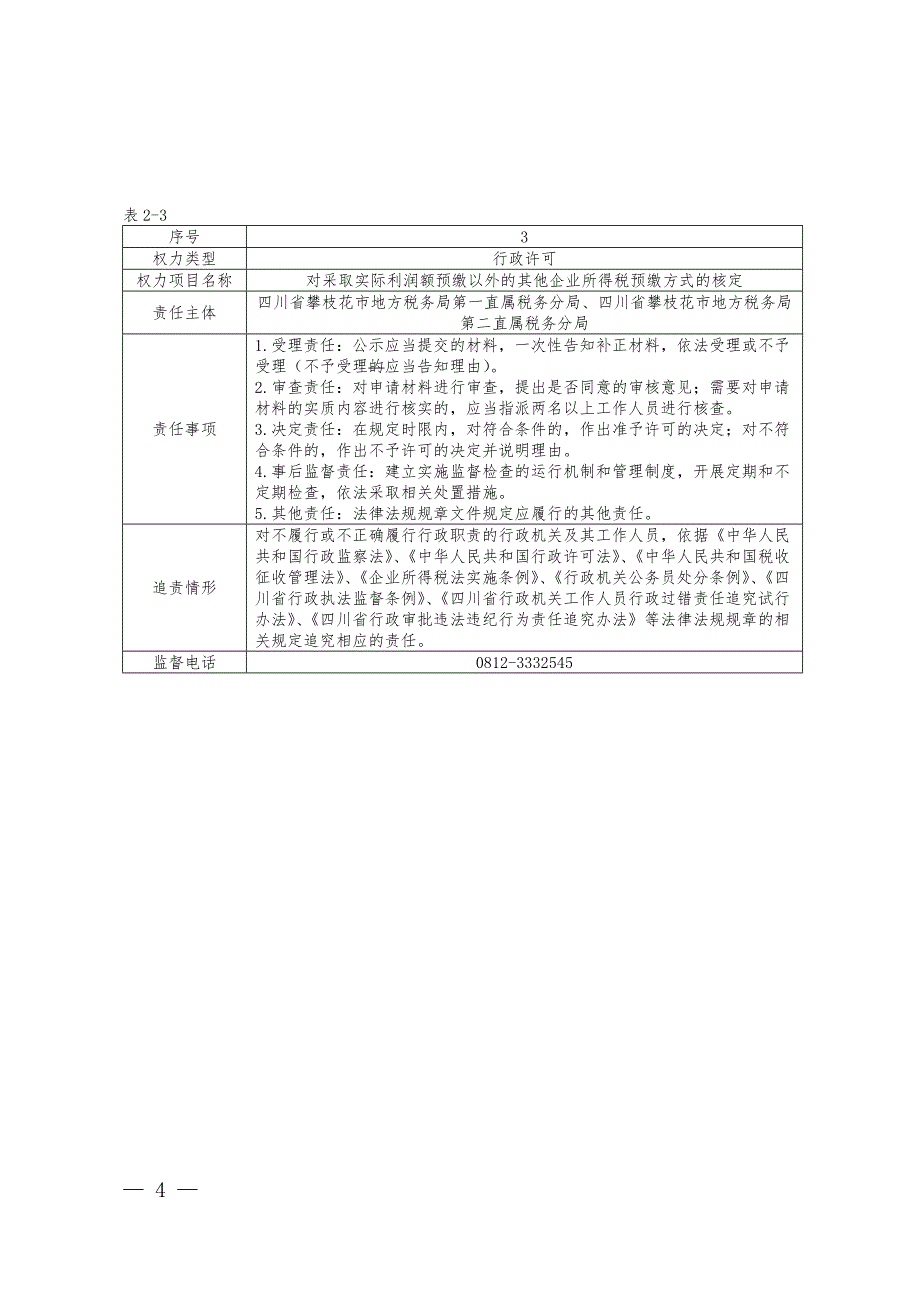 四川省攀枝花市地方税务局行政权力责任清单_第4页