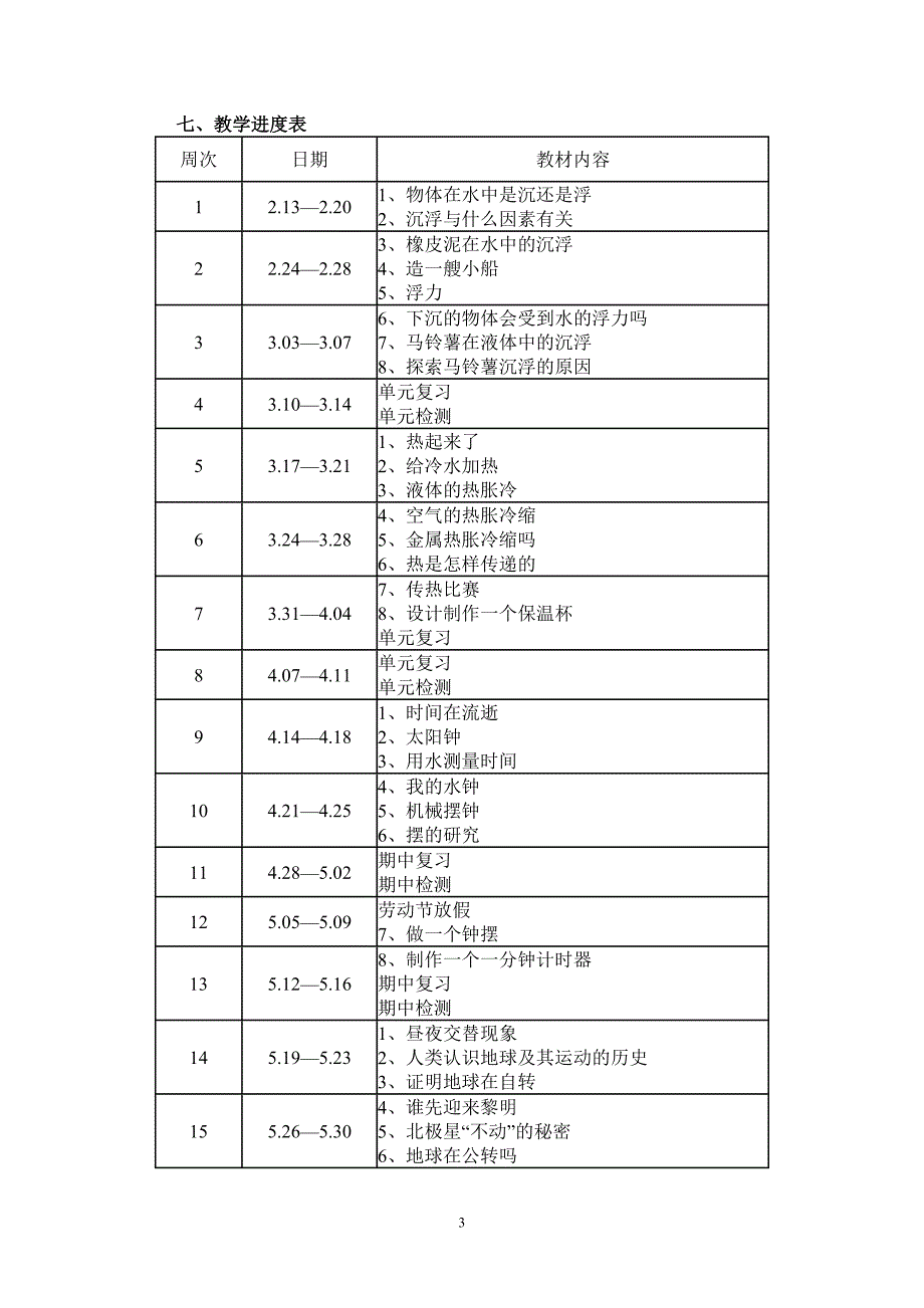 教科版五年级下册科学教学计划及教案(表格式)精选 _第3页