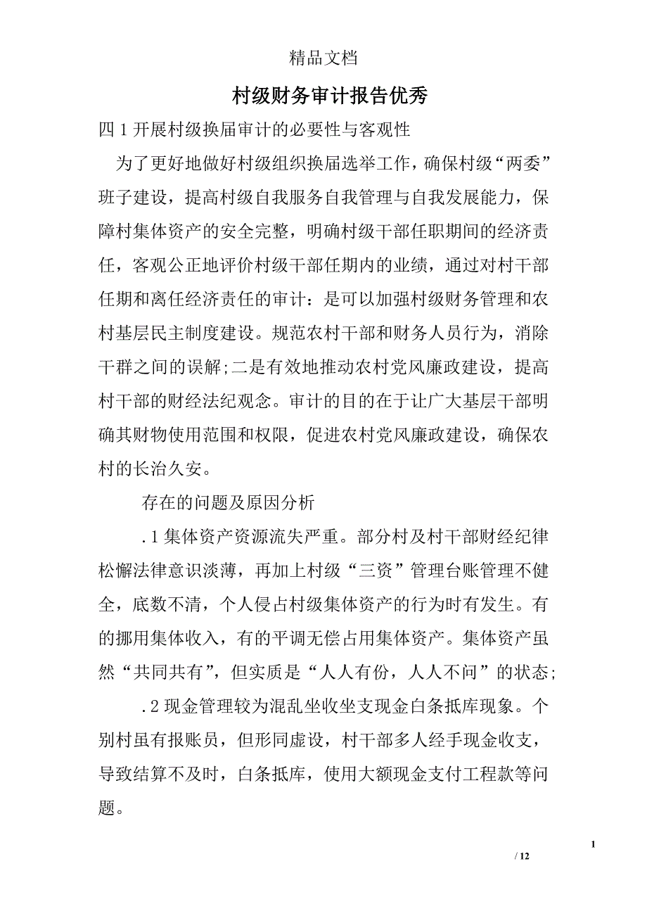 村级财务审计报告优秀精选_第1页