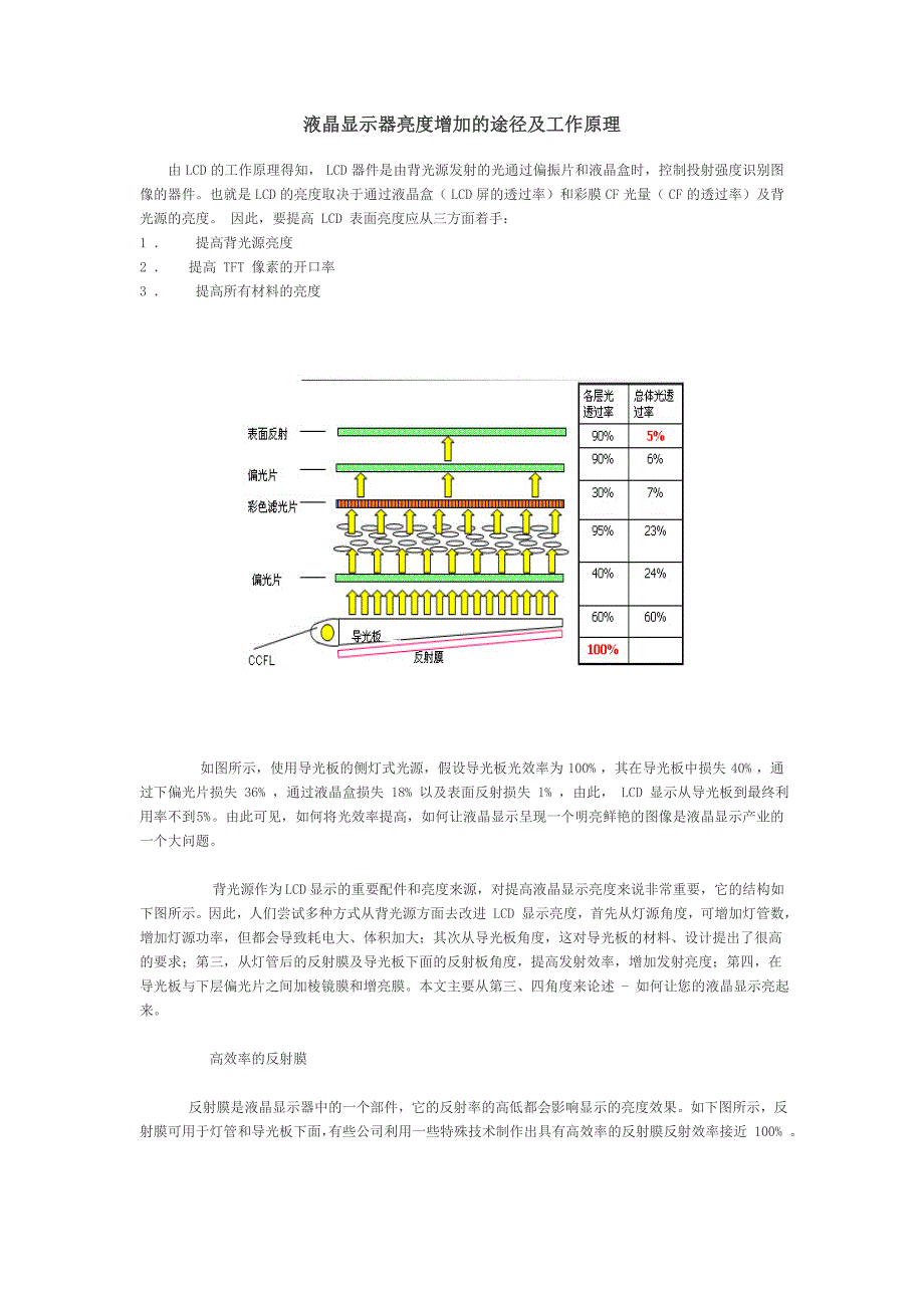 液晶显示器亮度增加的途径及工作原理_第1页