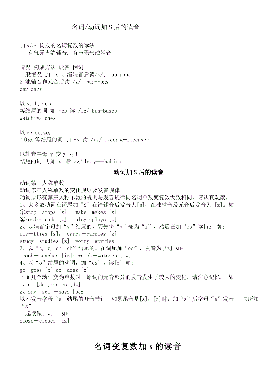 名词复数和动词第三人称加s的读音_第1页