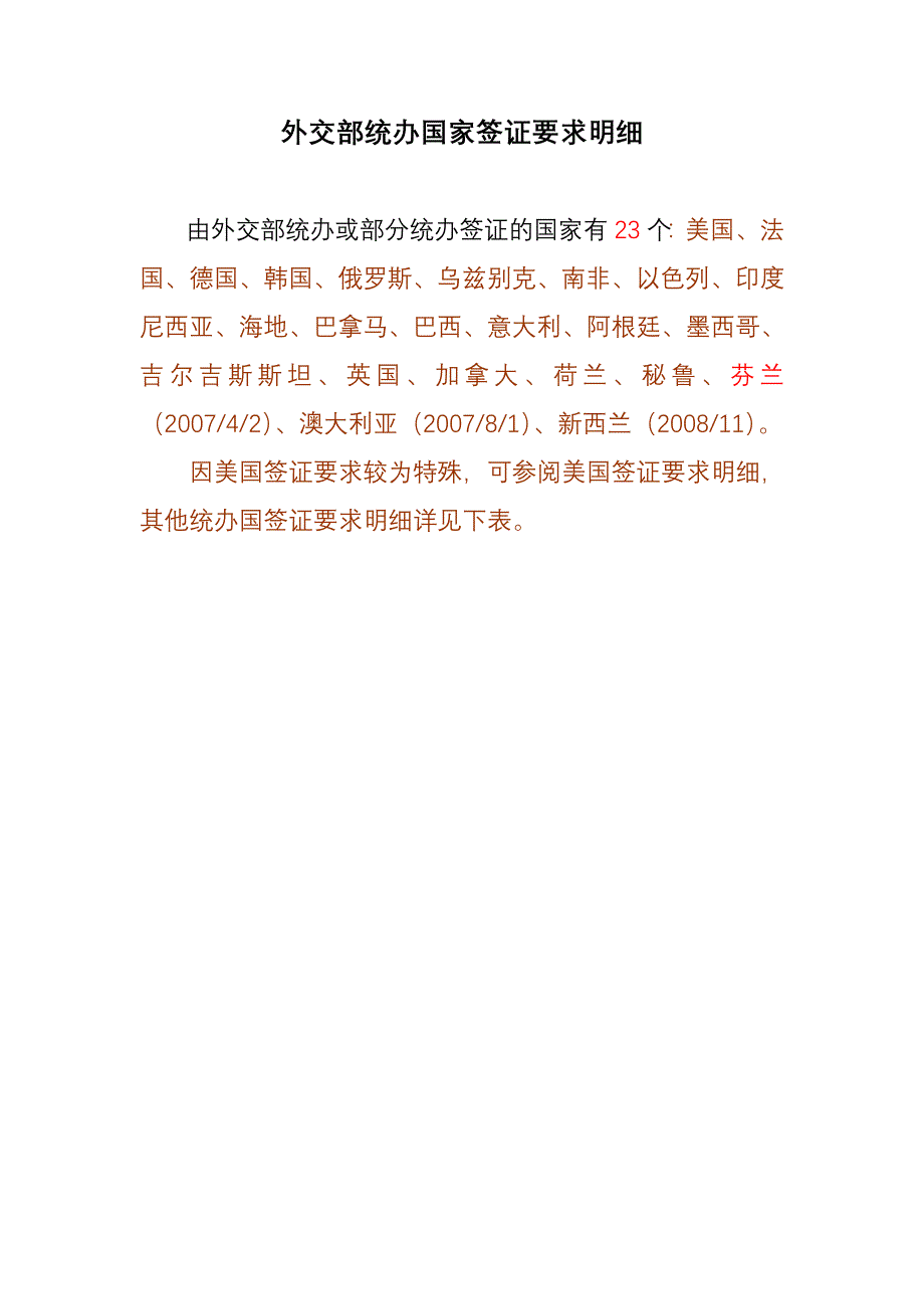 外交部统办国家签证要求明细_第1页