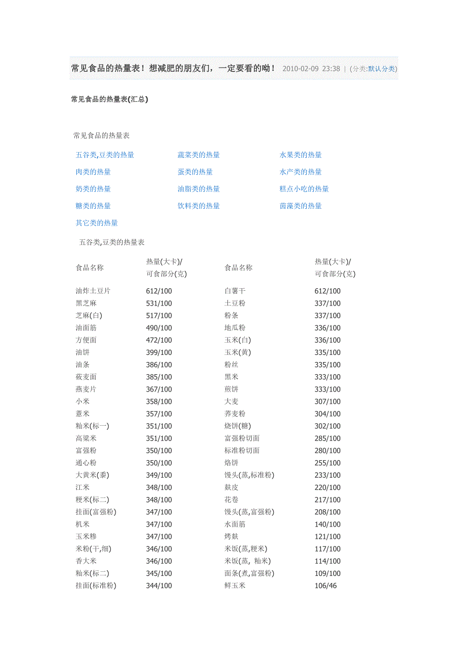 常见食品的热量表_第1页