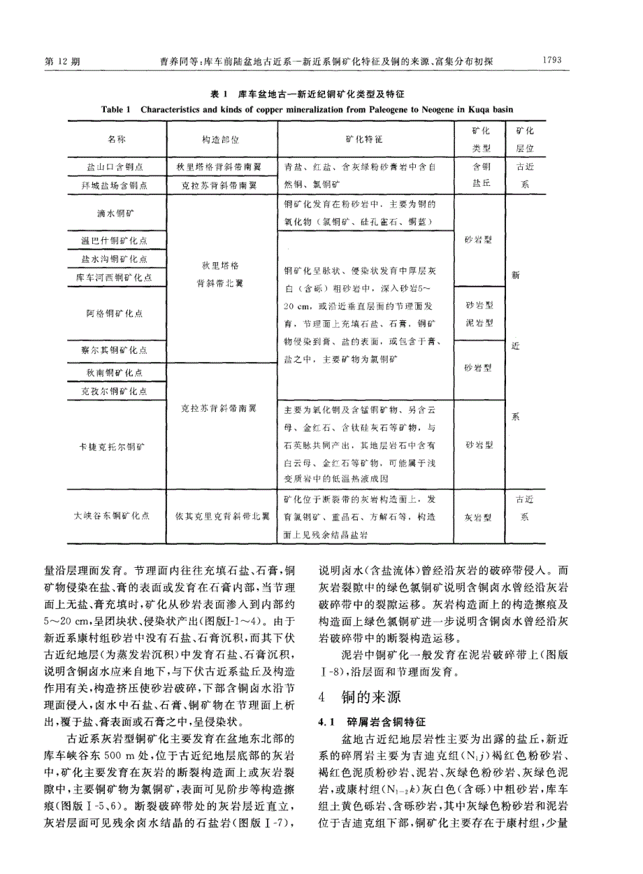 库车前陆盆地古近系—新近系铜矿化特征及铜的来源、富集分布初探_第3页