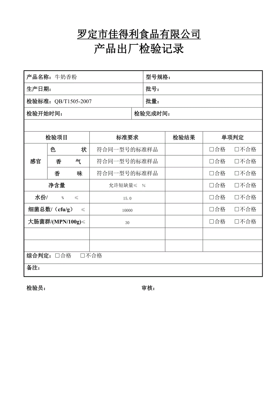 产品出厂检验记录_第1页