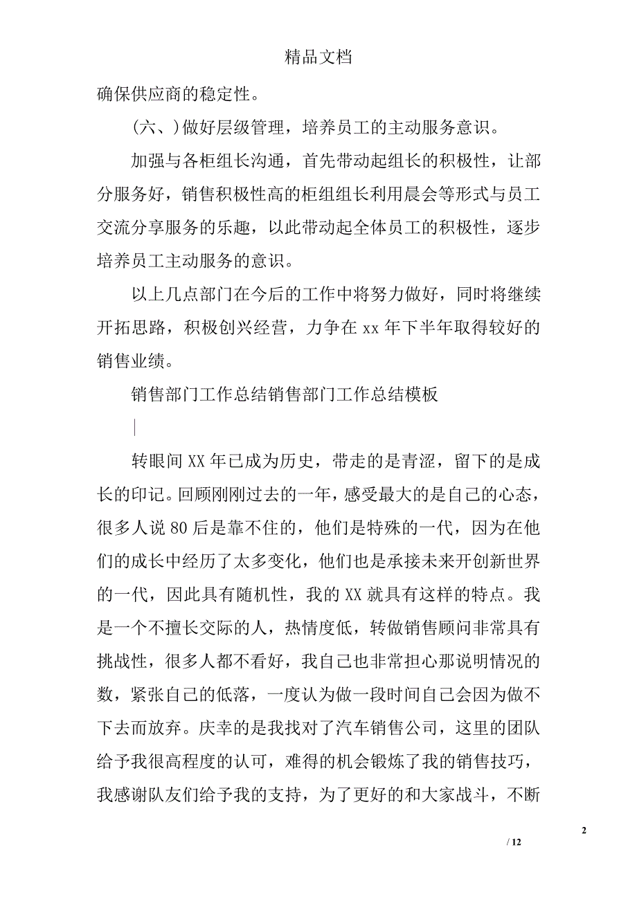 销售部门工作总结模板精选_第2页