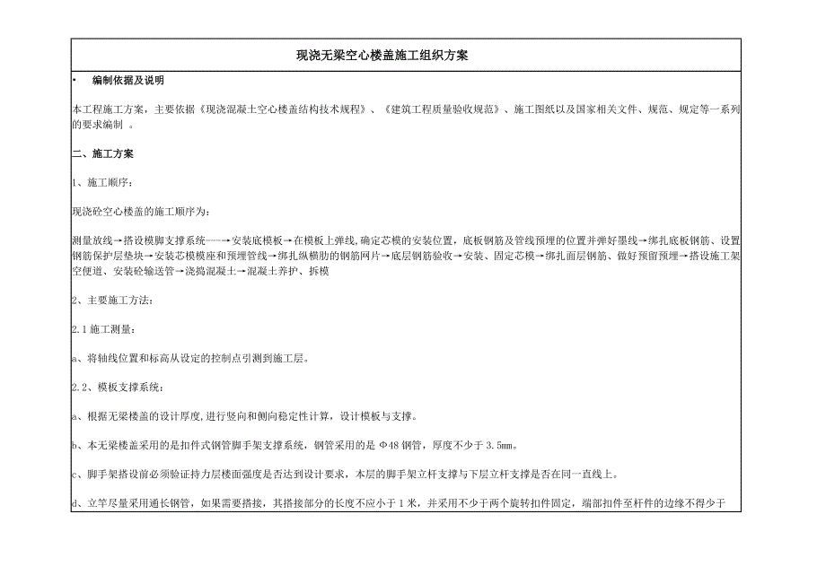 现浇无梁空心楼盖施工组织方案_第1页