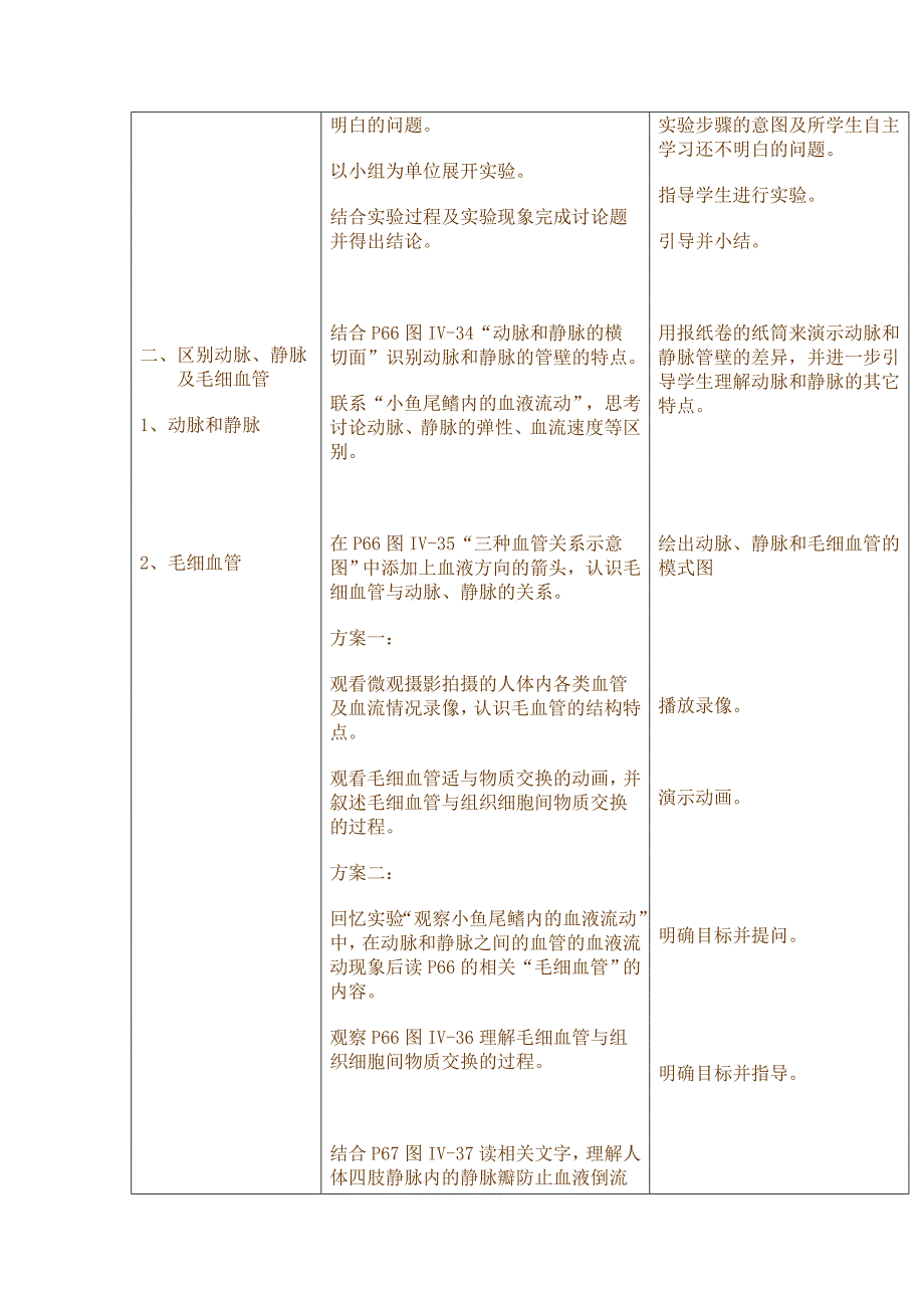 新课标人教版初中生物第四单元第四章第二节《血流的管道血管》教学设计_第3页