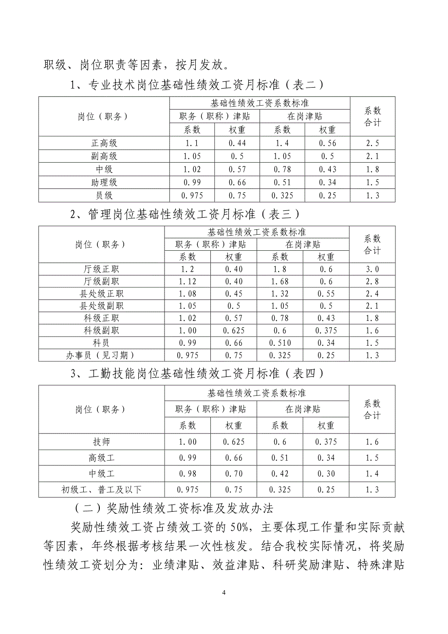 宜春学院绩效工资实施方案_第4页