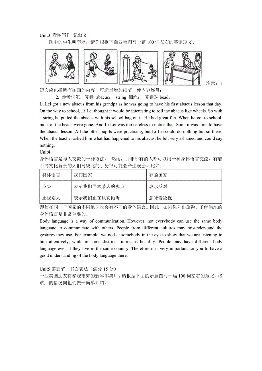 高一英语必修四各单元作文范文_第2页