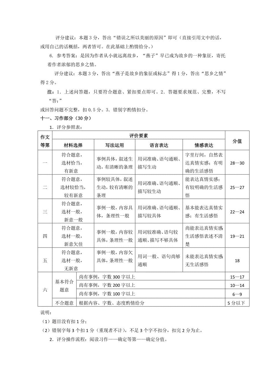 小学语文五年级上册期末检测卷参考答案及评分建议_第3页