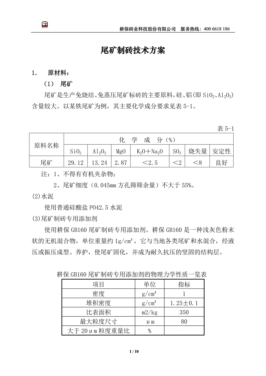 尾矿制砖技术方案_第1页