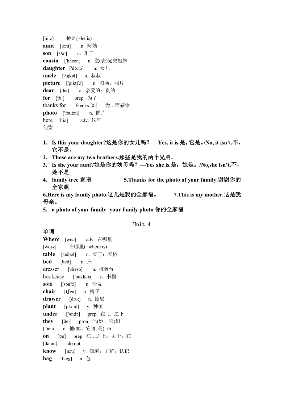 人教版英语七年级上册单词、短语与句型总复习_第4页