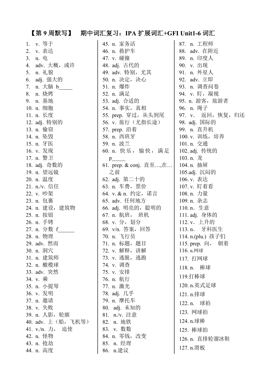 [初一英语]期中重点词汇默写_第1页