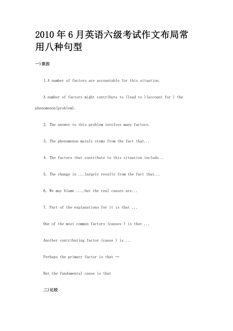 [英语四六级]2010年6月英语六级考试作文布局常用八种句型_第1页