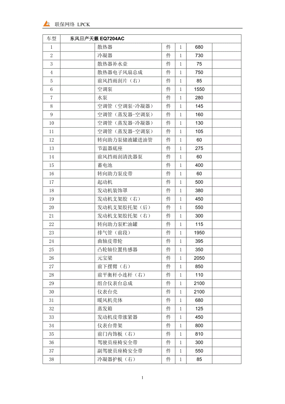 东风日产天籁eq7204ac配件价格_第1页
