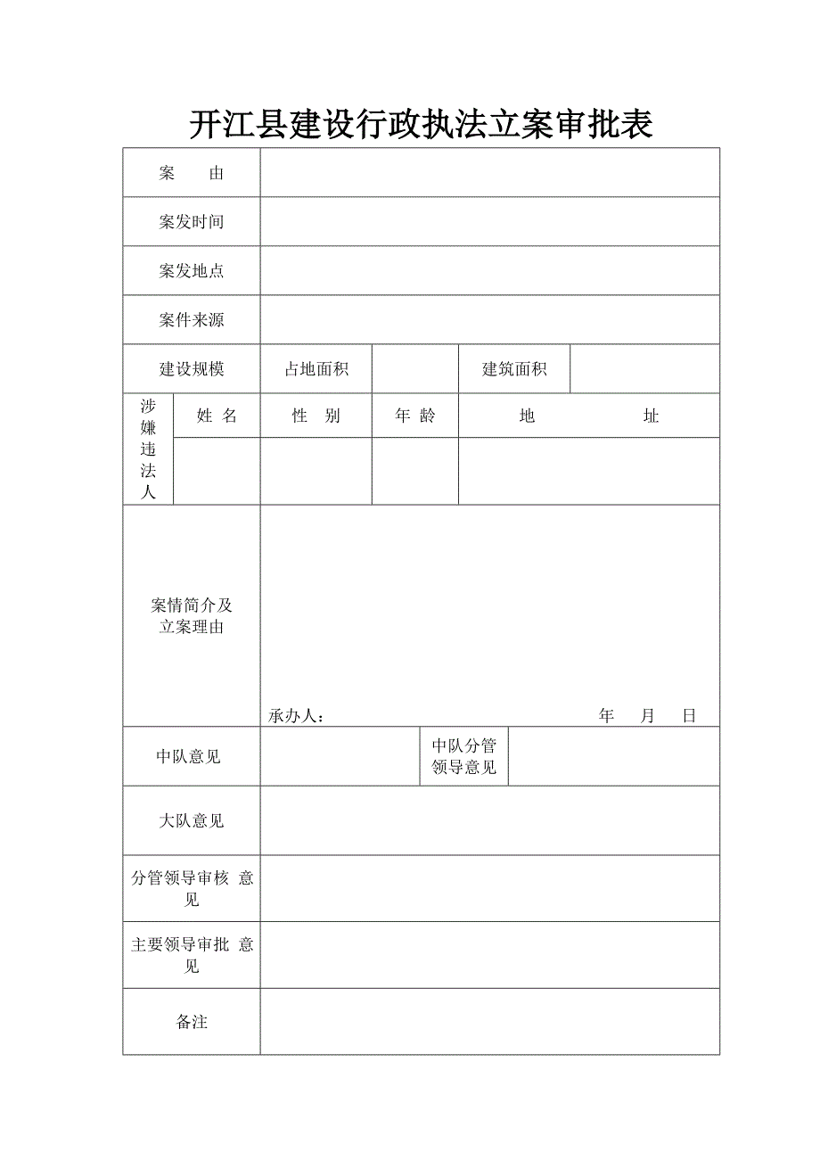 开江县建设行政执法立案审批表_第1页