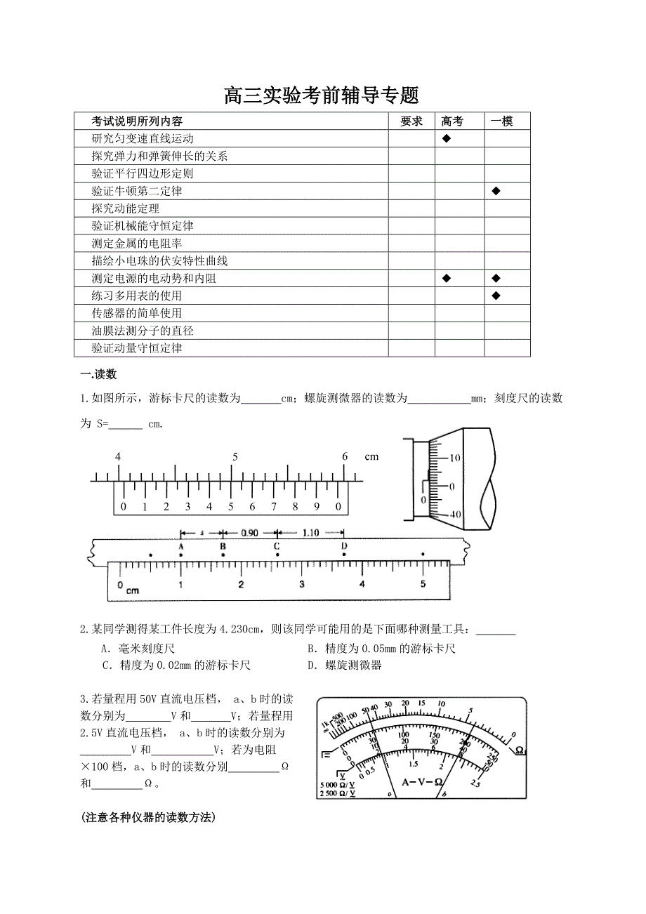 高三实验考前辅导专题_第1页