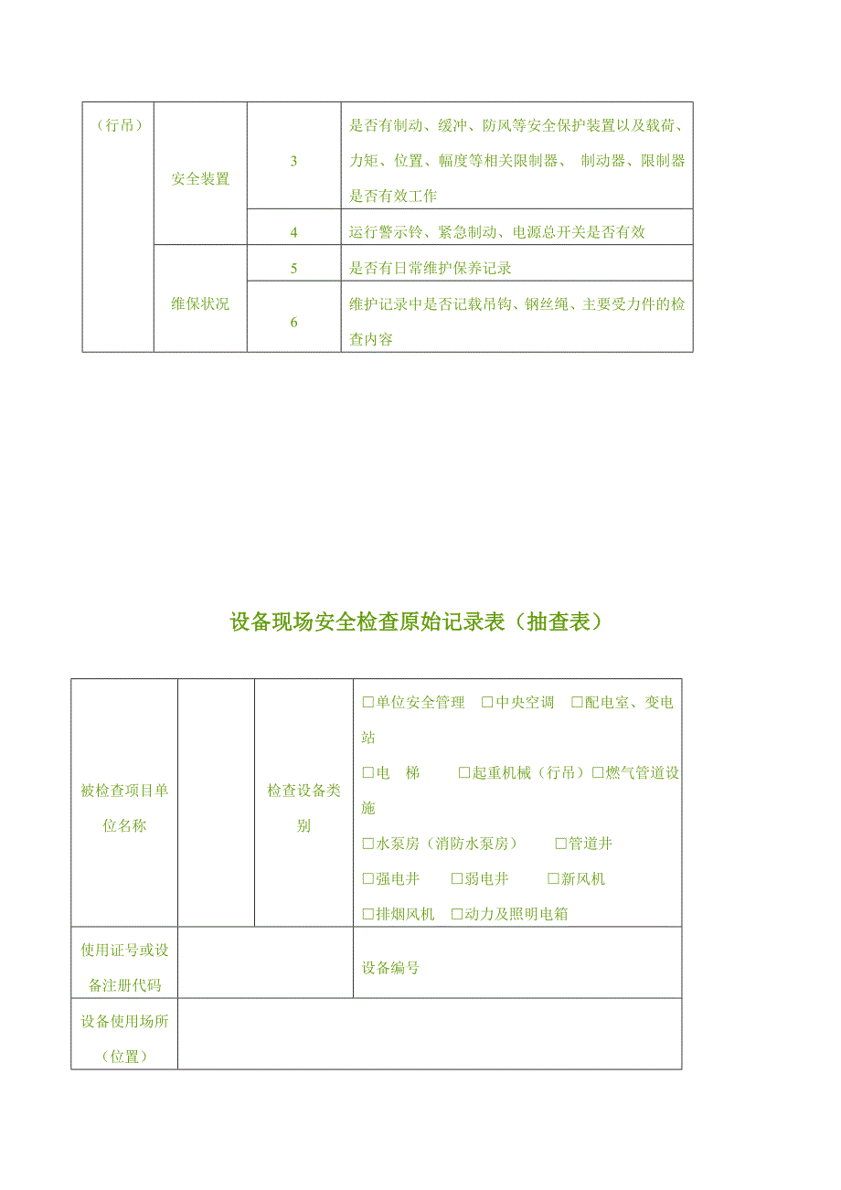 设备使用现场安全检查项目表_第3页