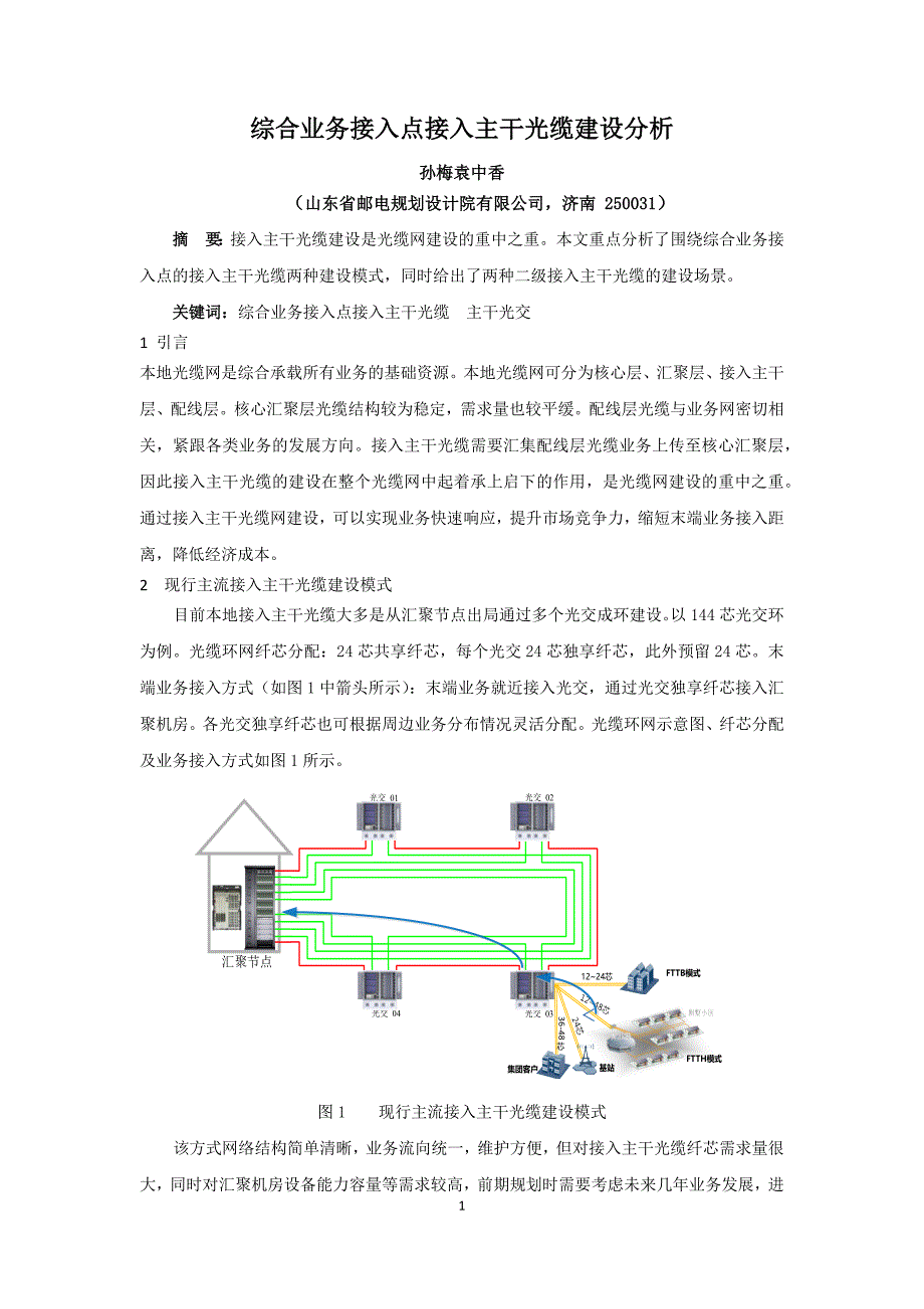 综合业务接入点主干光缆建设分析(孙梅 袁中香)_第1页