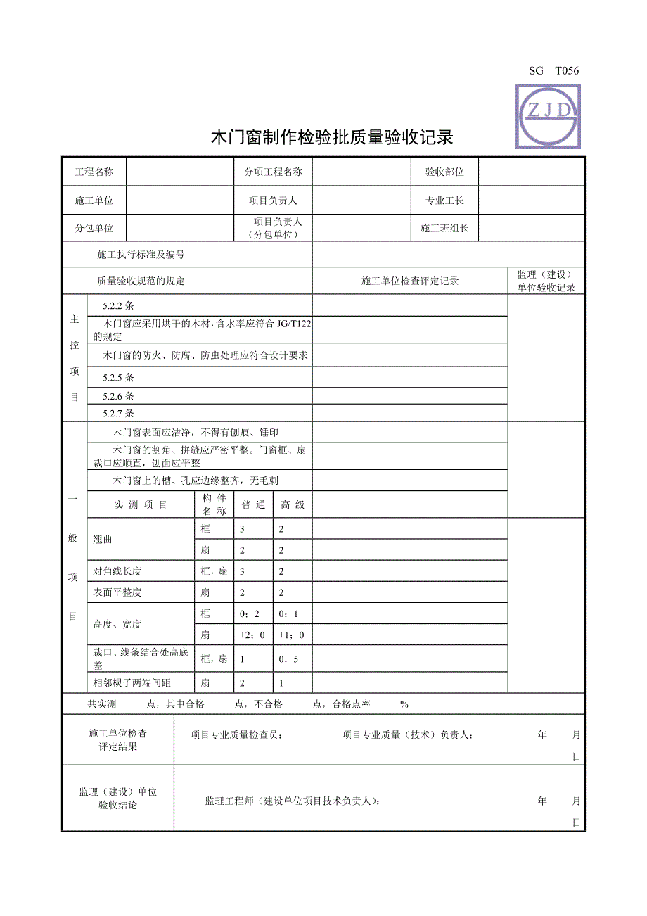 木门窗制作检验批质量验收记录_第1页