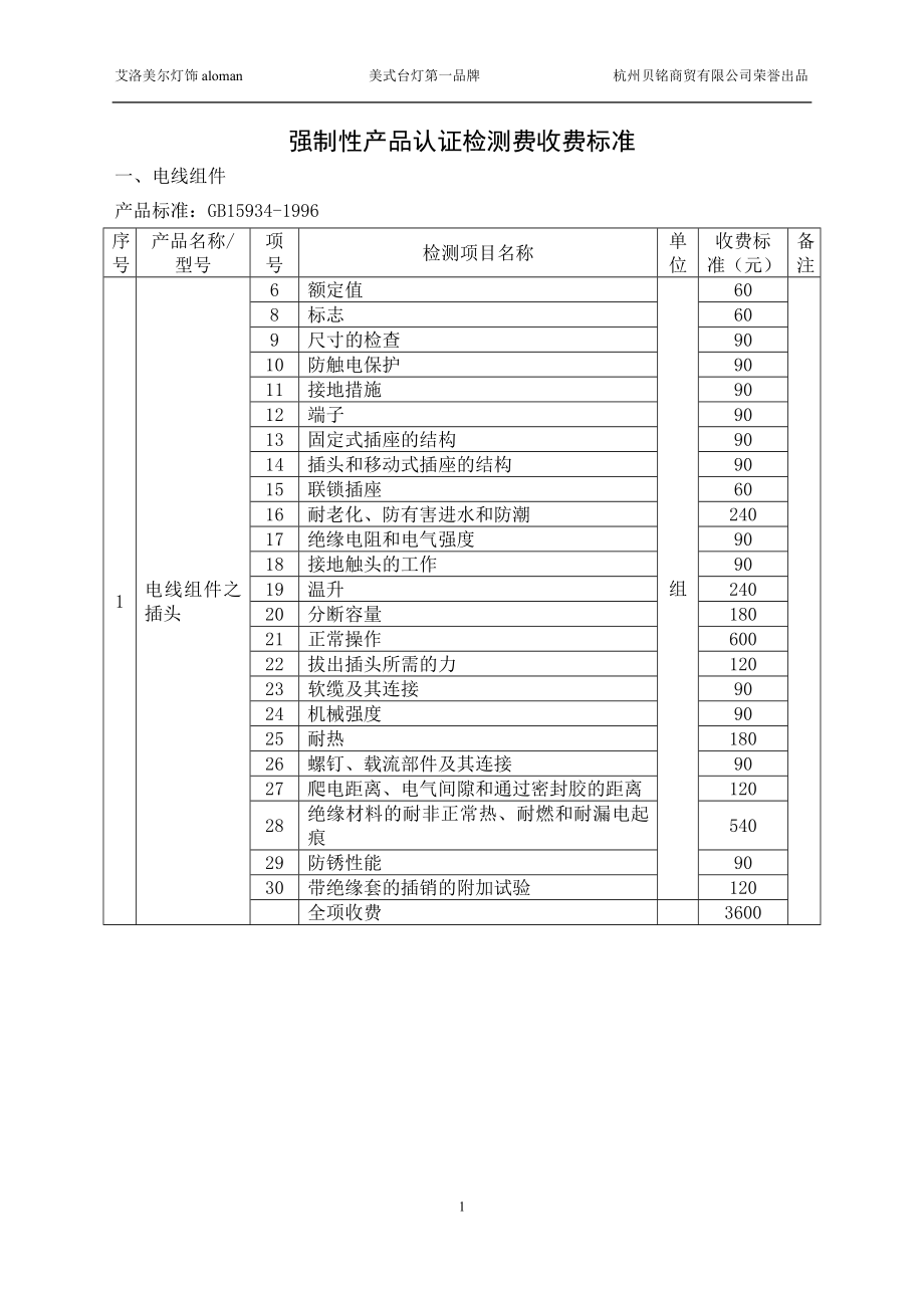 强制性产品认证检3C认证费收费标准_第1页