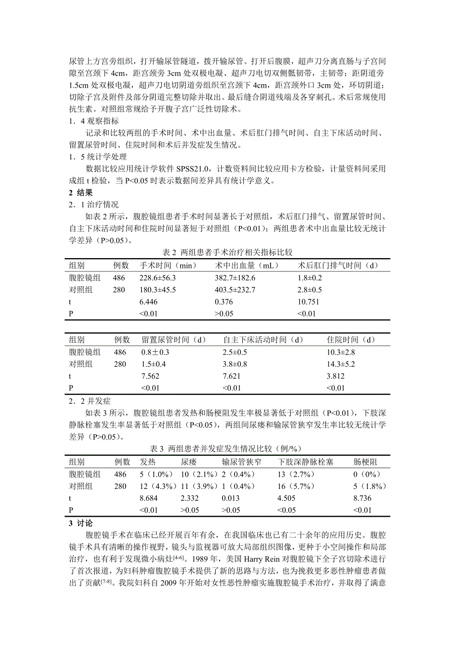 子宫颈癌患者应用腹腔镜下子宫广泛性切除术治疗对临床疗效及预后影响_第3页