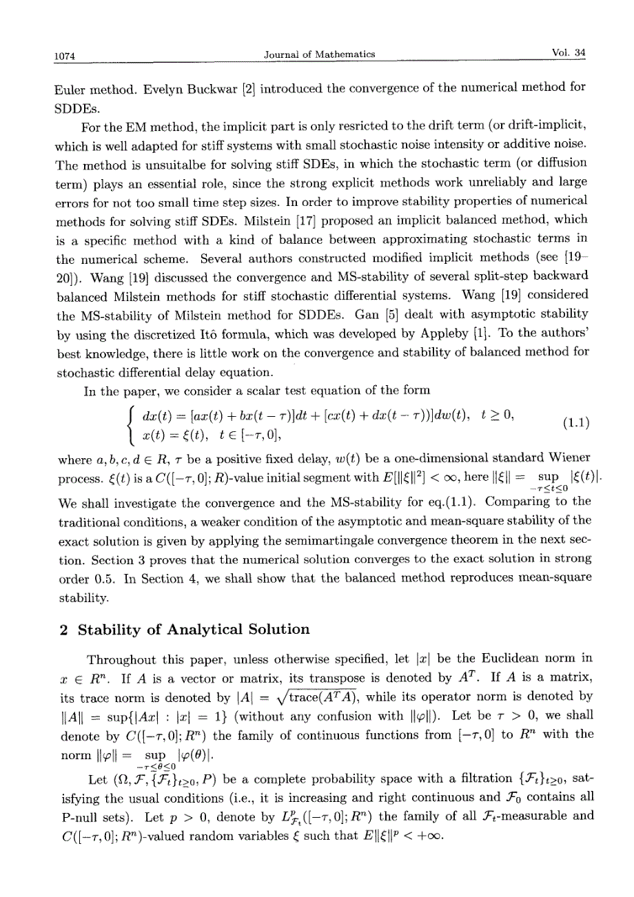 随机延迟微分方程的数值方法的收敛性和稳定性_第2页