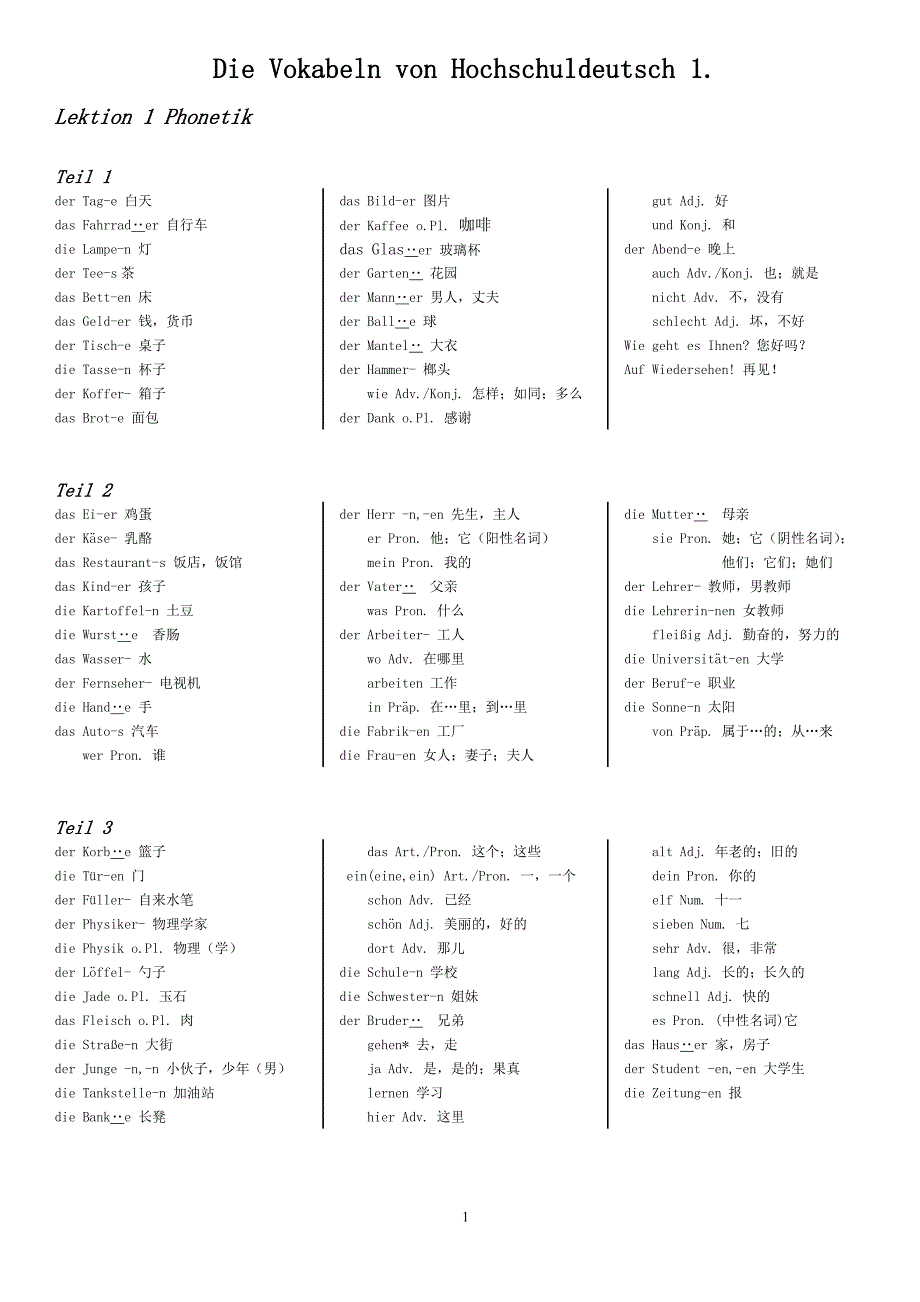 大学德语1_词汇表_第1页