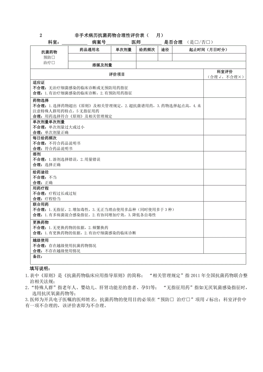 手术病历抗菌药物合理性评价表_第2页