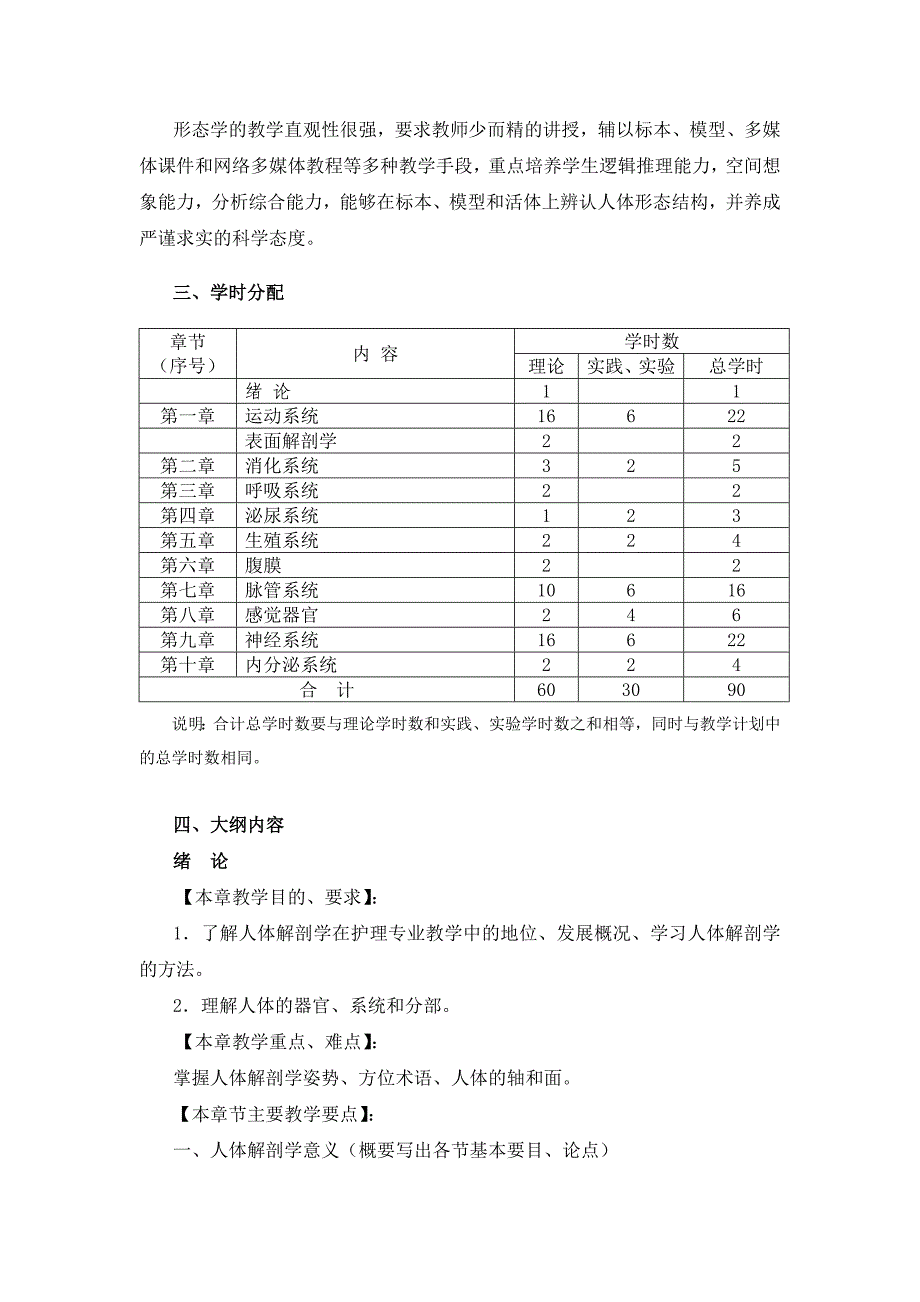 护理本科人体解剖学教学大纲_第2页