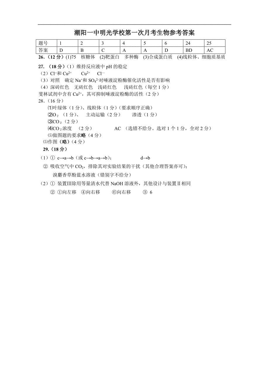 广东省潮阳一中明光学校2011届高三第一次月考理综(生物部分)_第5页