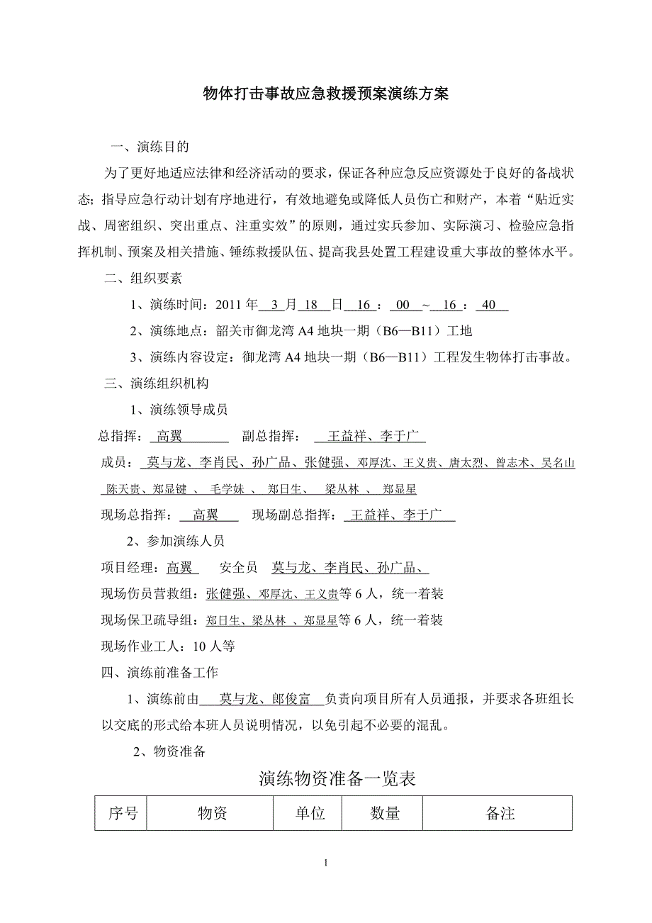 建筑工地物体打击应急预案演练带图片_第1页