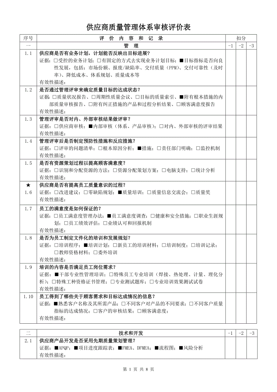 质量管理体系审核评价表_第1页