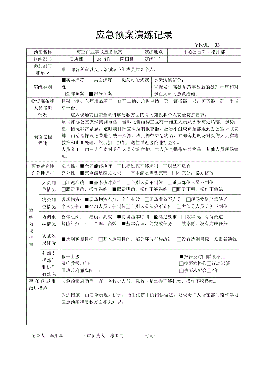 经营管理xx项目应急预案演练记录_第3页