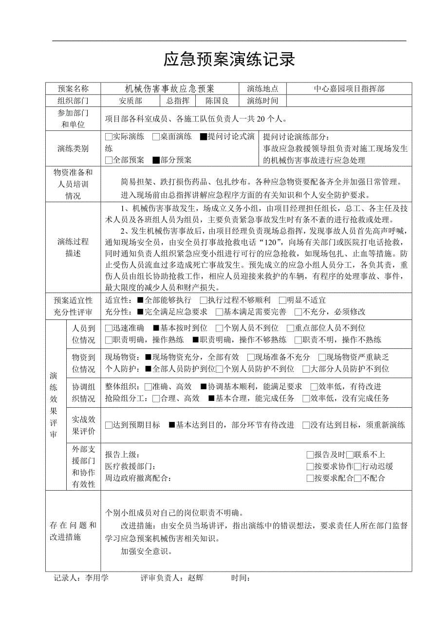 经营管理xx项目应急预案演练记录_第5页