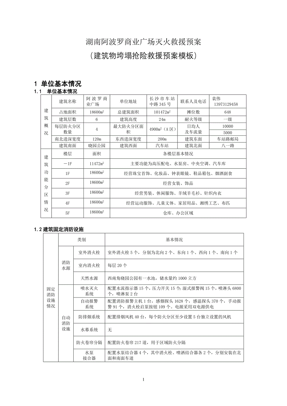 建筑物垮塌抢险救援预案模板(湖南阿波罗商业广场)_第1页