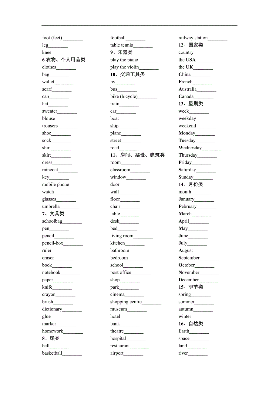 小学英语毕业会考总复习(词汇)_第3页