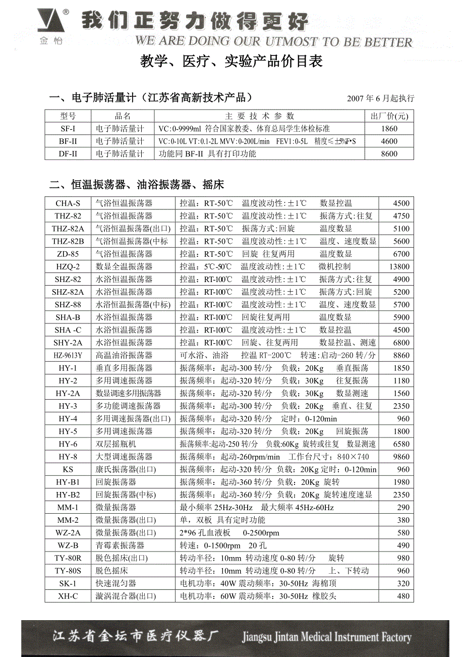 教学、医疗、实验产品价目表_第1页